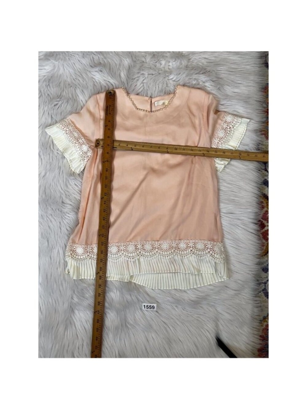 Vintage 1950s Womens Joni Blouse Xs Pink Baby Doll Short Sleeve Pleated Crochet - Picture 7 of 7